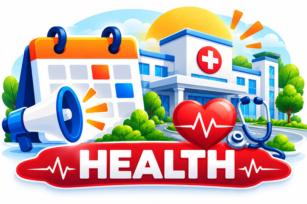 vibrant health banner with hospital and heart